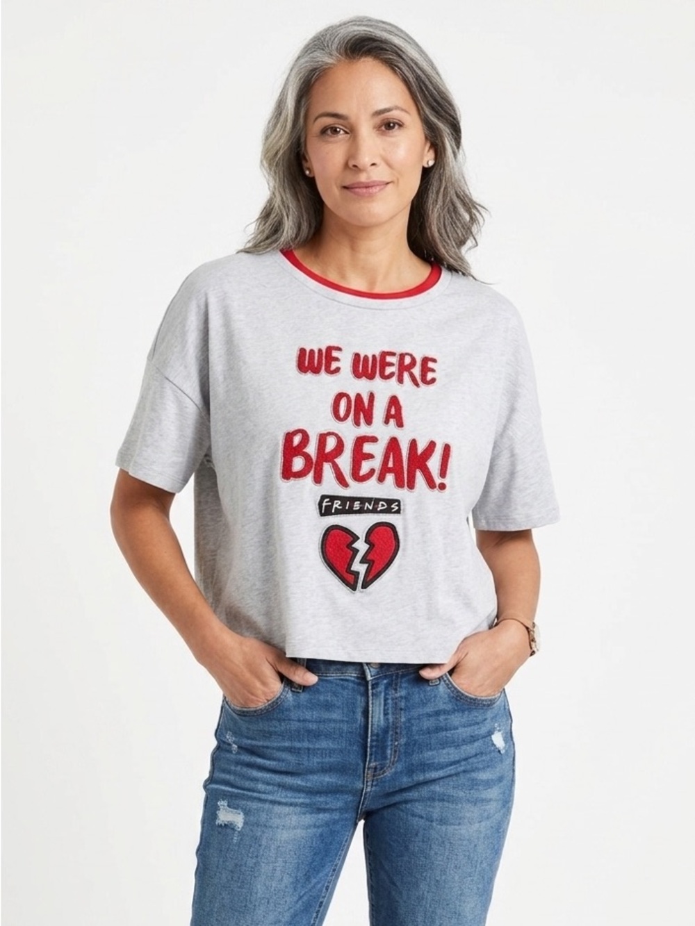 Friends “We Were on a Break!” Graphic Tee Women’s XS Grey Cropped